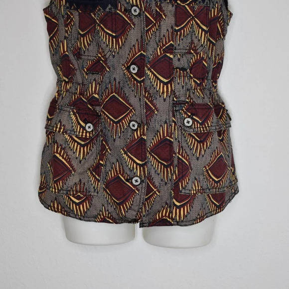 Anthropologie Elevenses Button Front Vest Sz XS Embroidered Aztec Safari Boho - Picture 3 of 16